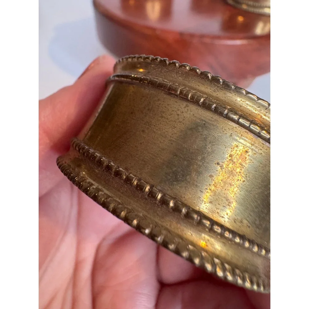Vintage Brass Napkin Rings Set‎ of 4 Gold Tone Beaded Edge Classic Table Decor